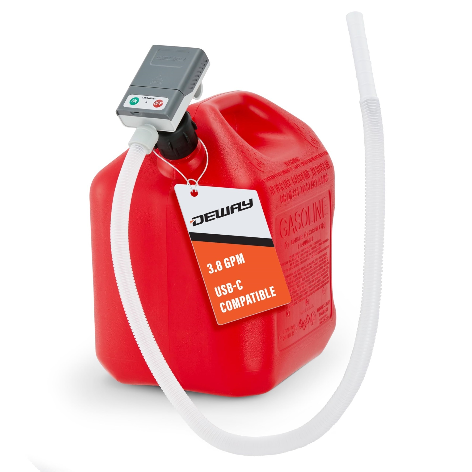 Deway Portable Fuel Transfer Pump — Battery Powered, 3.8 GPM, 51in. Hose, 3 Gas Can Adapters, Model# WAYGCP38B